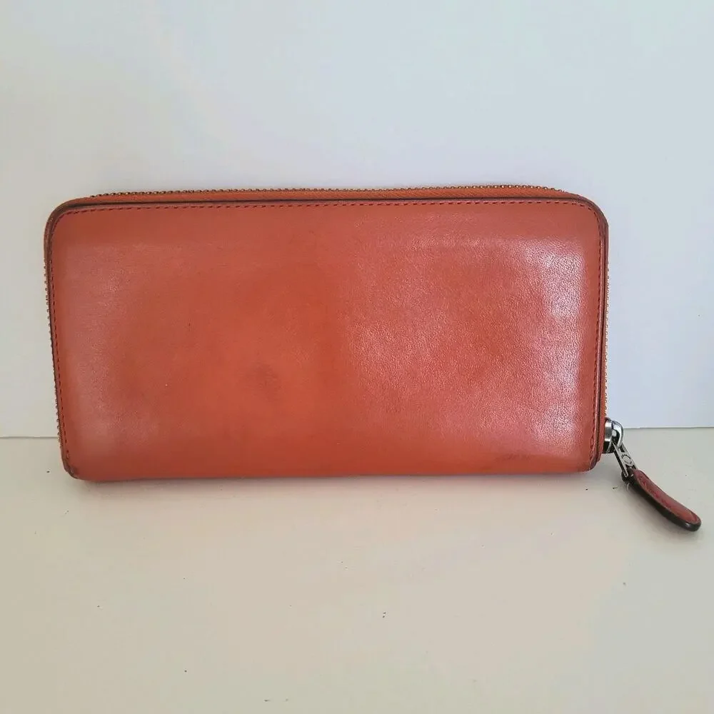 Coach Leather Wallet Solid Red‎ Zip Around Large Clutch Geniue Smooth Leather